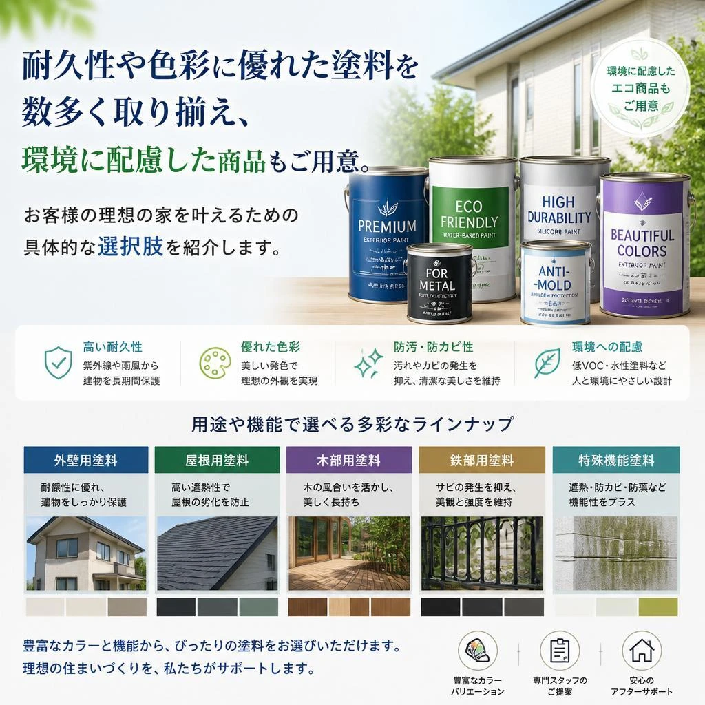 使用する塗料の種類と特徴